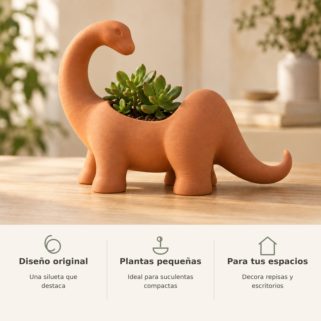 Maceta dinosaurio terracota para plantas pequeñas con beneficios de diseño y decoración