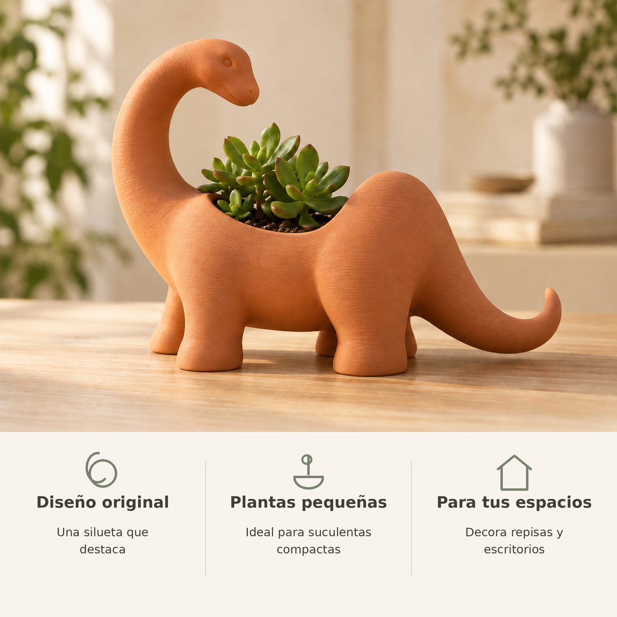 Maceta dinosaurio terracota para plantas pequeñas con beneficios de diseño y decoración