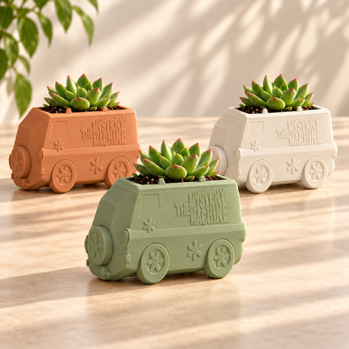 Maceta camioneta retro en terracota, verde salvia y marfil