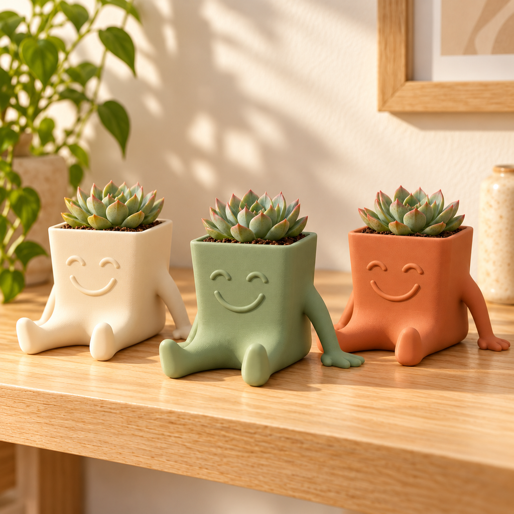 Macetas Cubo Feliz en marfil, verde salvia y terracota
