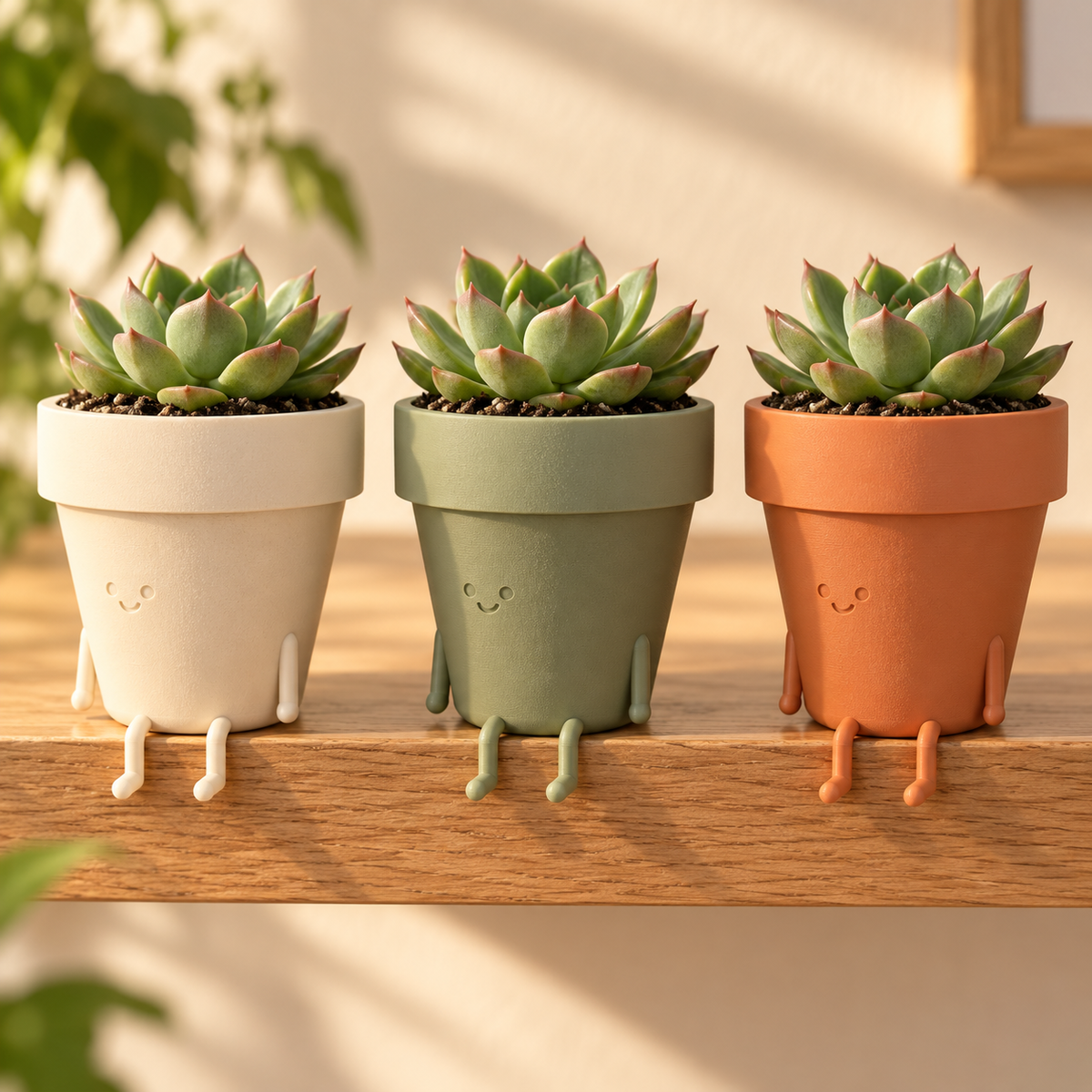 Maceta feliz de borde en marfil, verde salvia y terracota