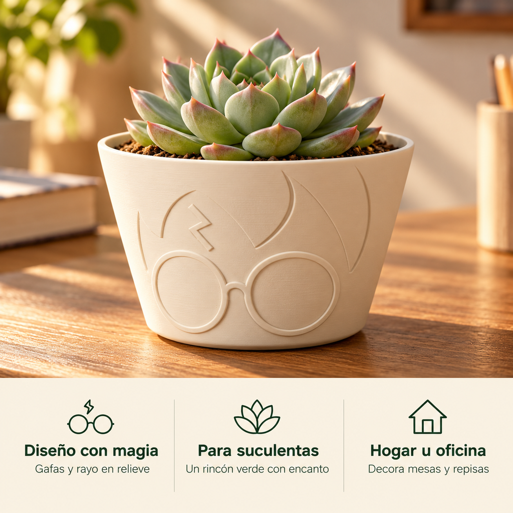 Maceta marfil de gafas y rayo con tres beneficios para decoración; visualización digital.