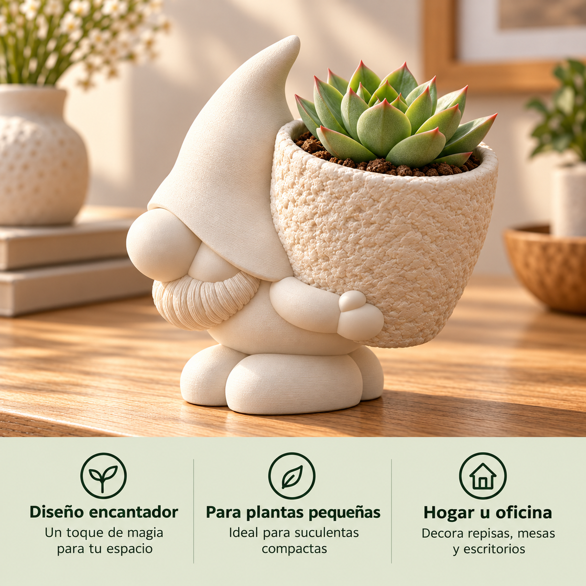 Maceta de gnomo con cesta y beneficios para decorar con plantas pequeñas