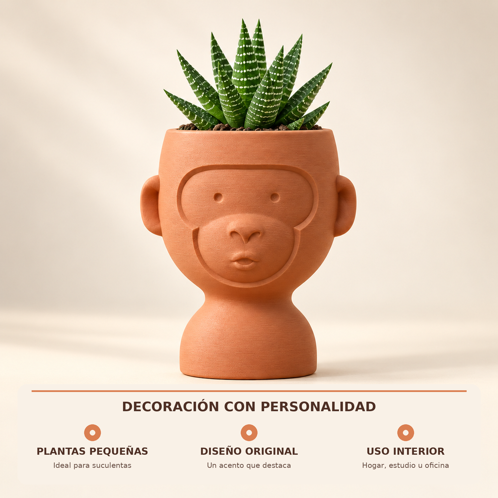 Maceta de mono para plantas pequeñas y decoración de espacios interiores