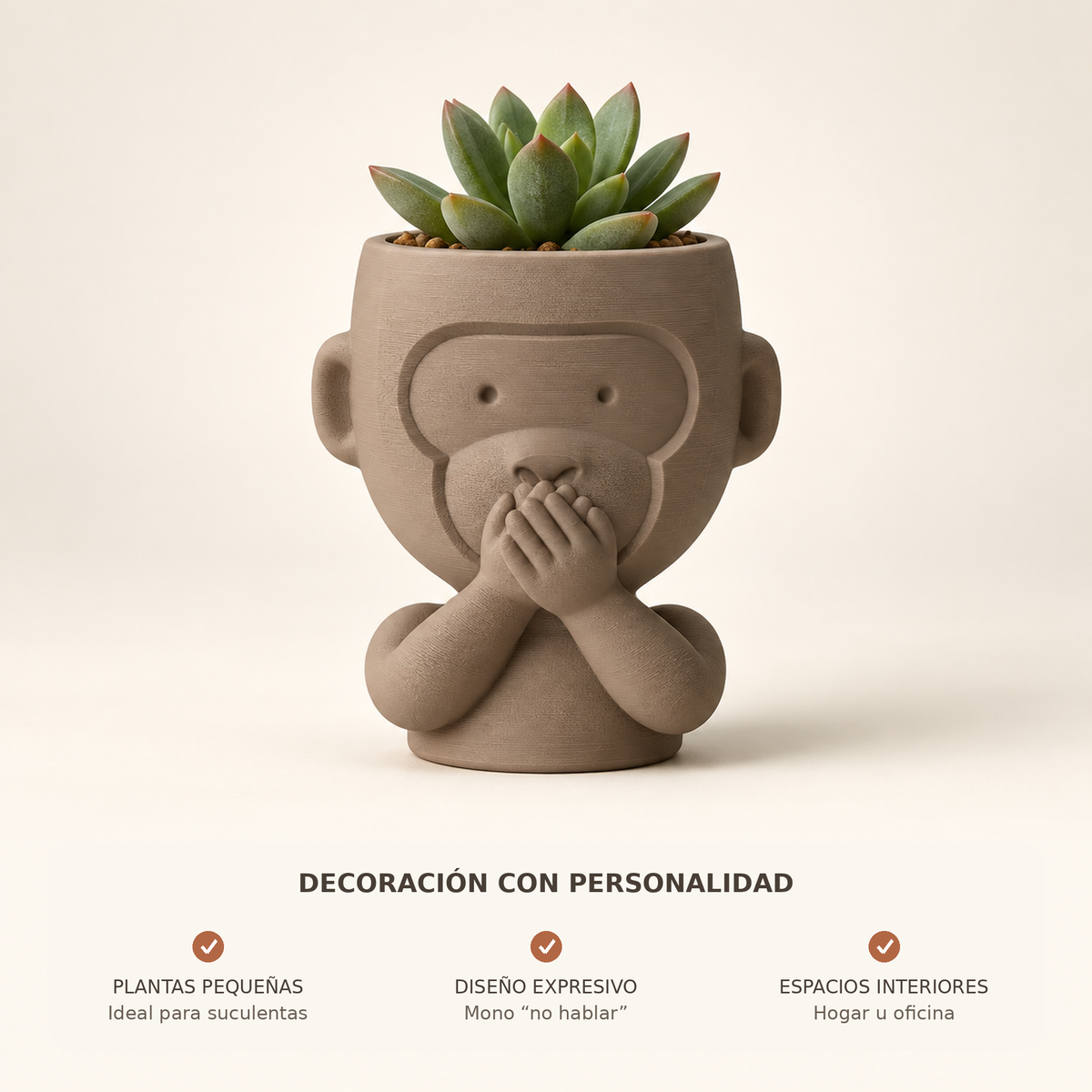 Maceta mono no hablar con beneficios para plantas pequeñas y decoración interior