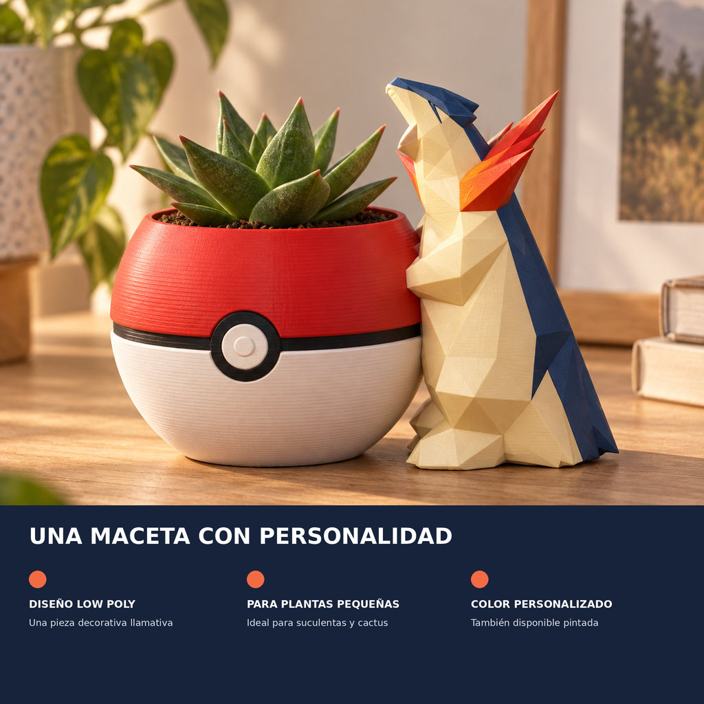 Maceta decorativa Typhlosion con diseño low poly para plantas pequeñas