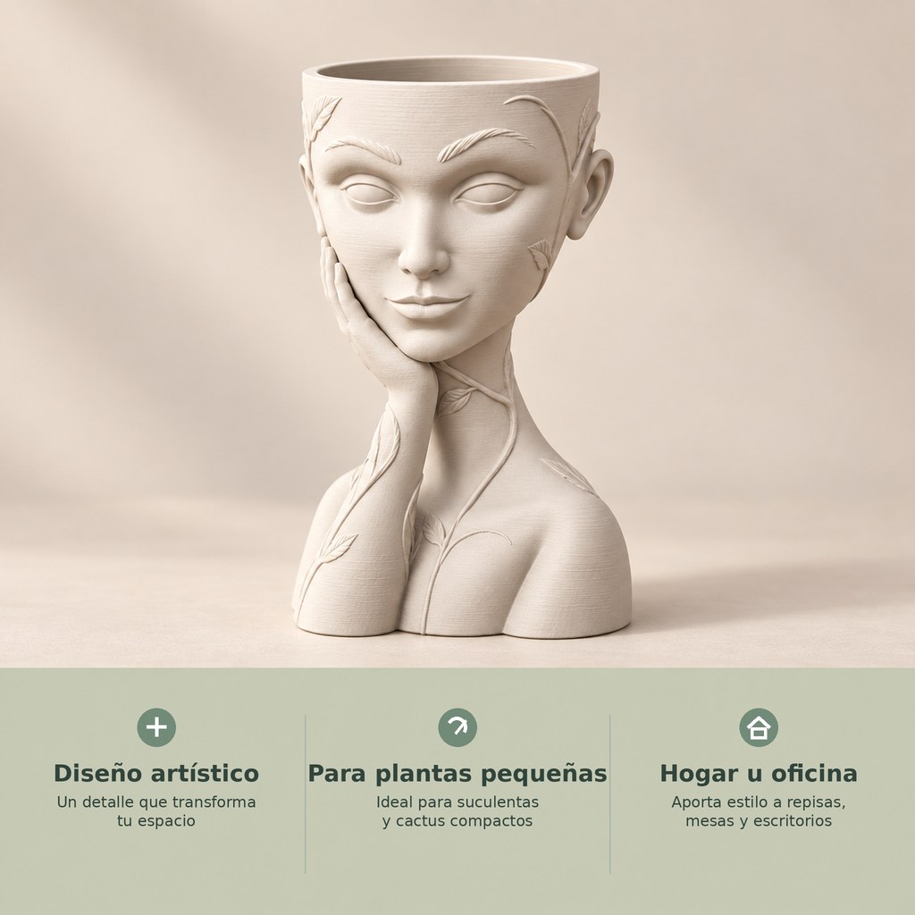 Matera decorativa de rostro femenino para plantas pequeñas, hogar u oficina