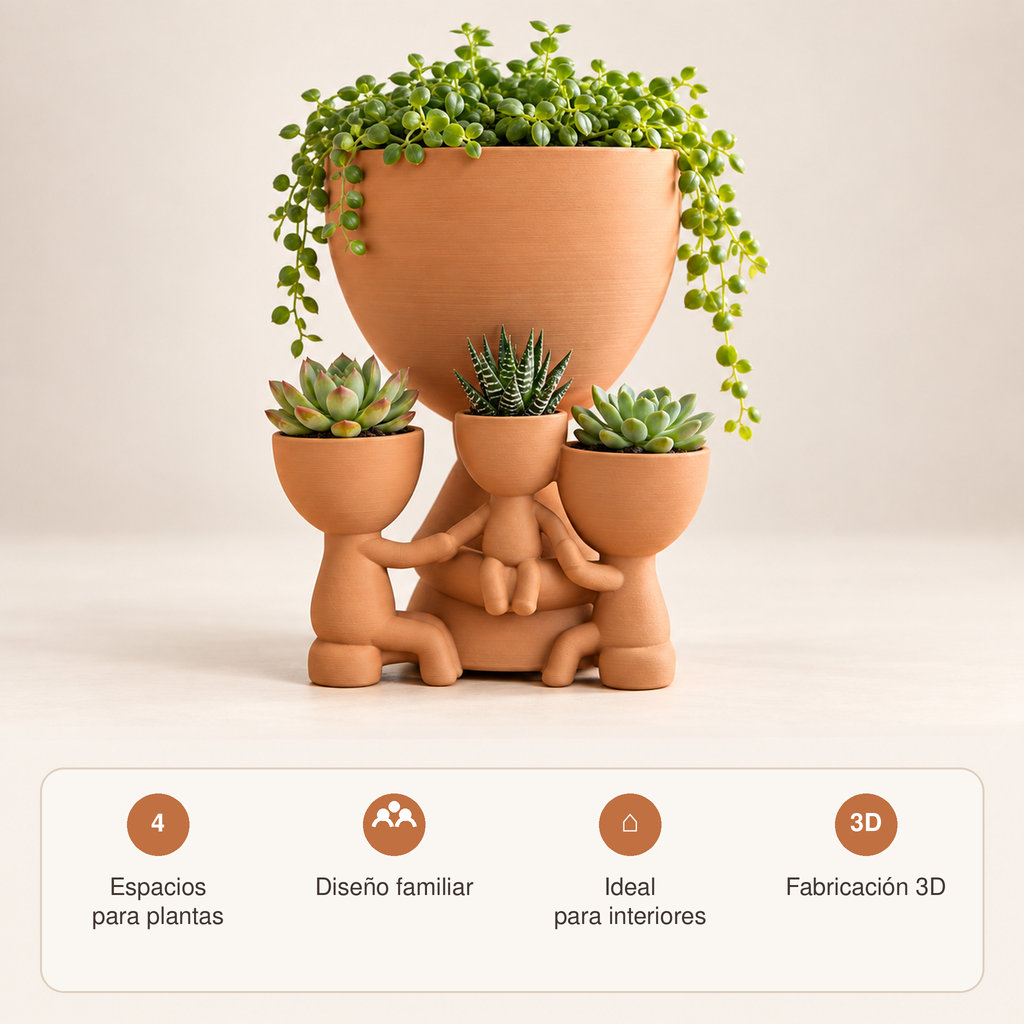 Matera decorativa familiar con cuatro espacios para plantas y beneficios de uso interior