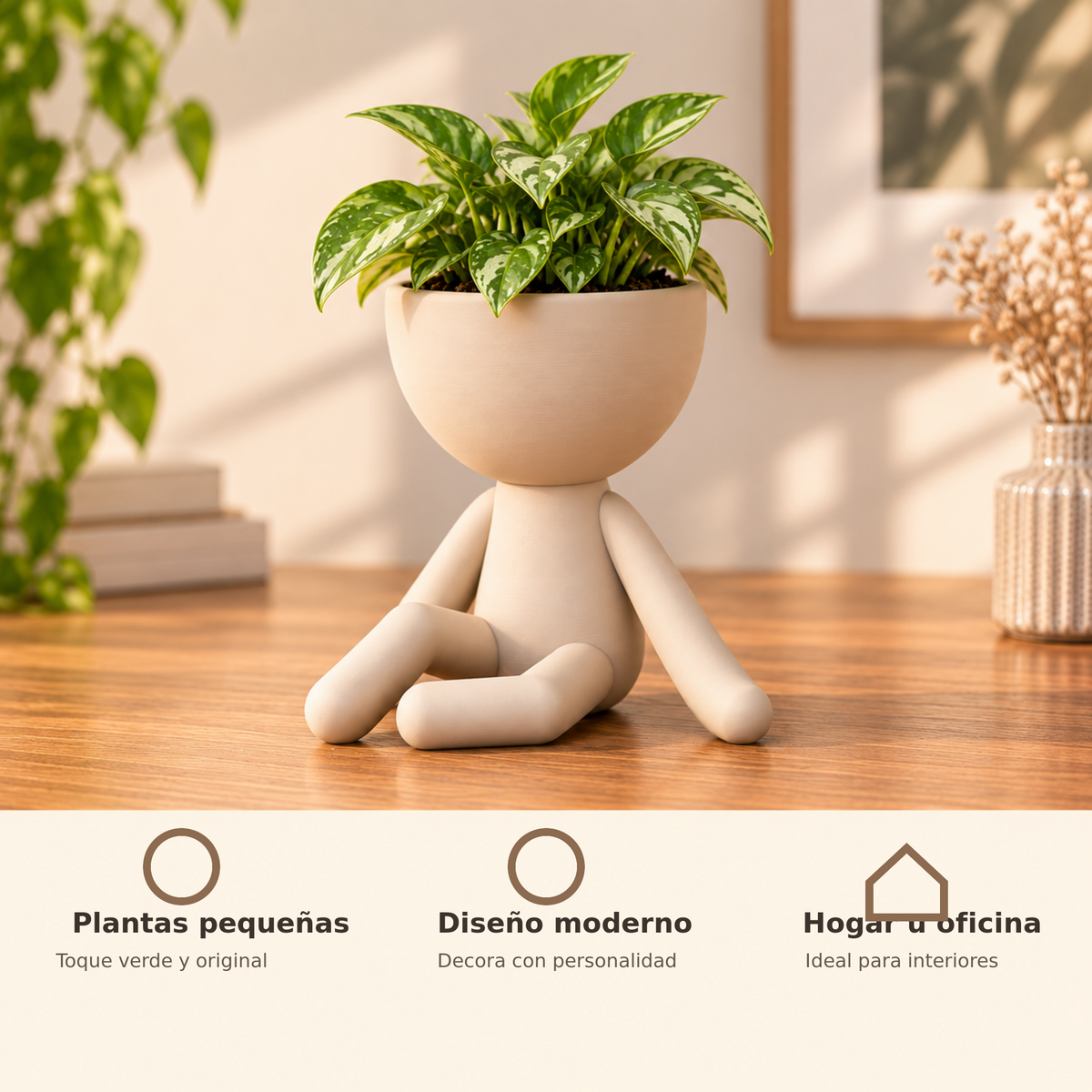 Matera decorativa con forma de hombrecito para plantas pequeñas y espacios interiores