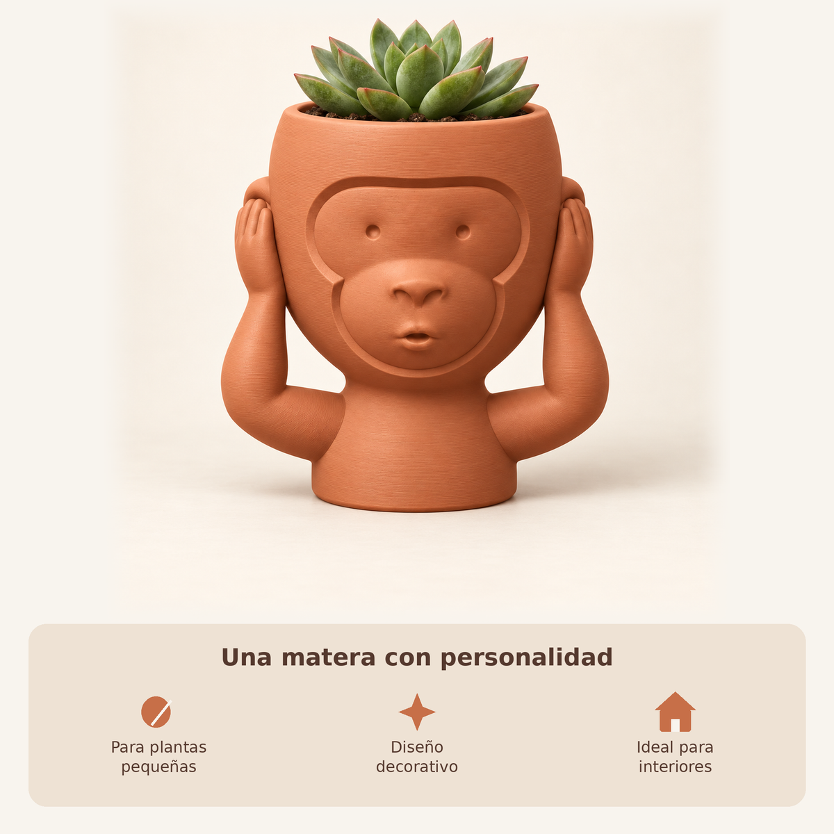 Matera de mono 3D con beneficios para plantas pequeñas y espacios interiores