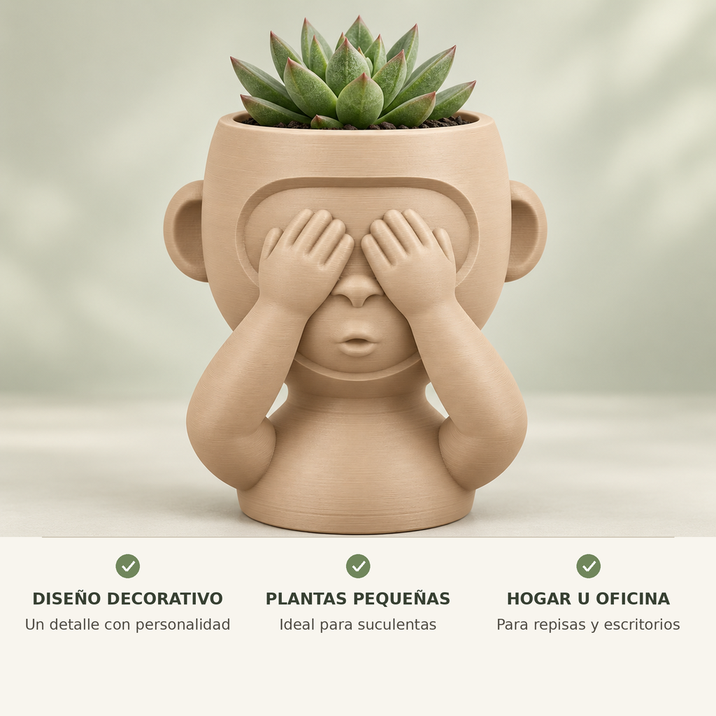 Matera mono No Veo 3D con beneficios para plantas pequeñas, hogar y oficina