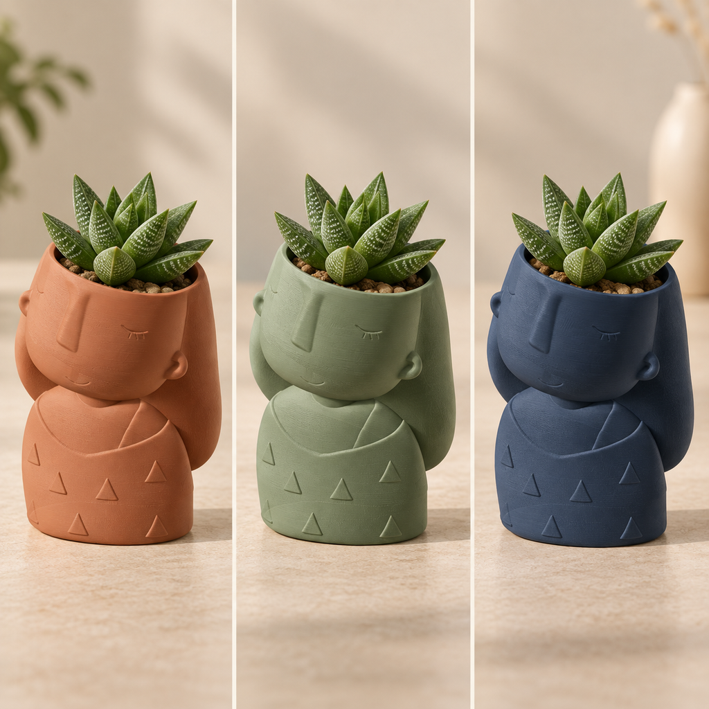 Matera Muñeca Serena 3D en terracota, verde salvia y azul profundo