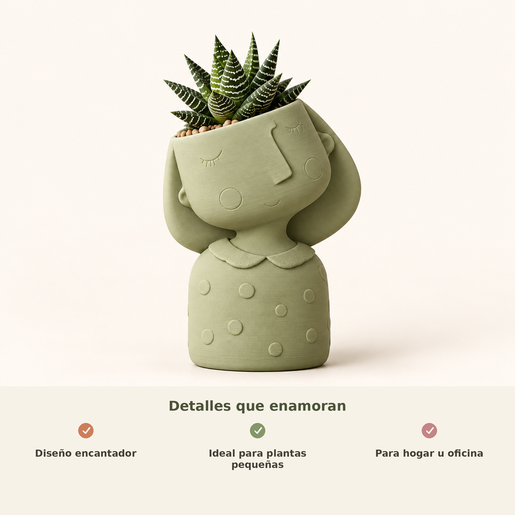 Matera muñequita verde salvia con beneficios para plantas pequeñas, hogar y oficina