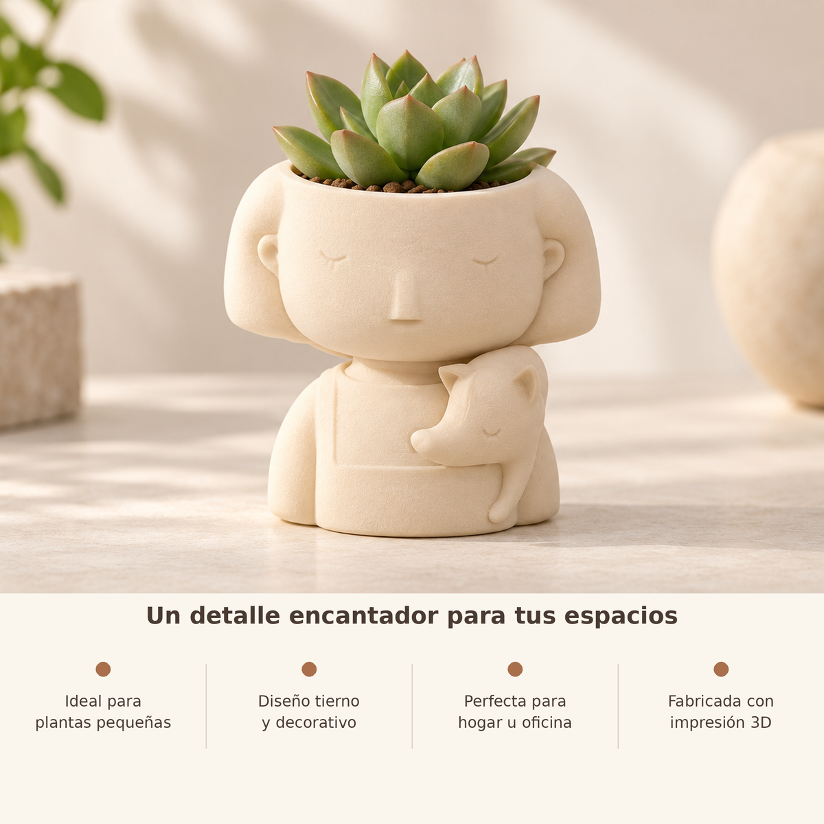 Matera Muñequita con Zorrito 3D con beneficios para plantas pequeñas y decoración interior