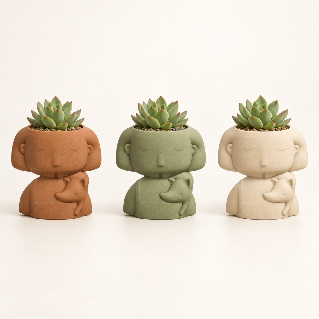 Matera Muñequita con Zorrito 3D en colores terracota, verde salvia y marfil