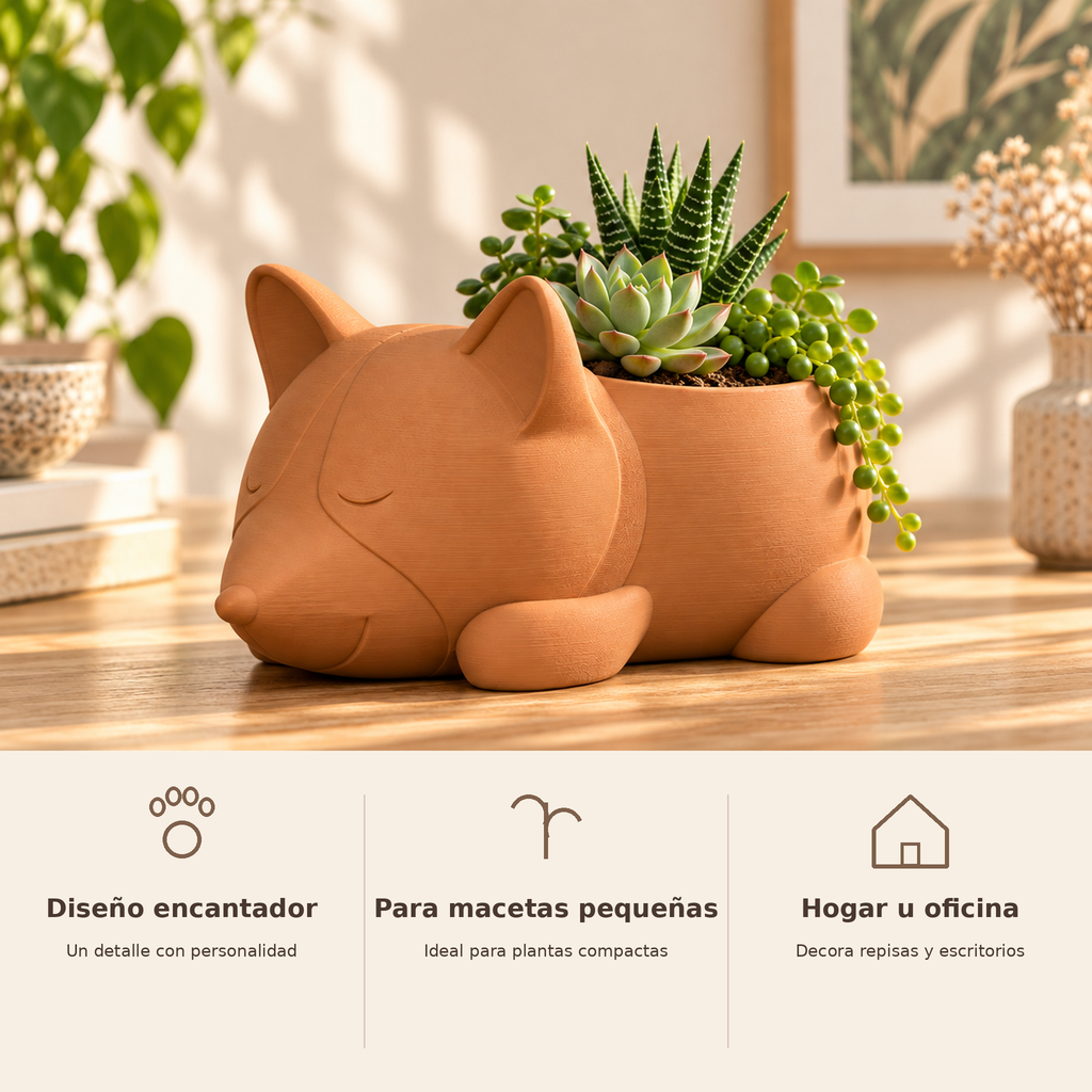 Portamaceta cachorro dormilón con beneficios de diseño decorativo, uso con macetas pequeñas y decoración interior